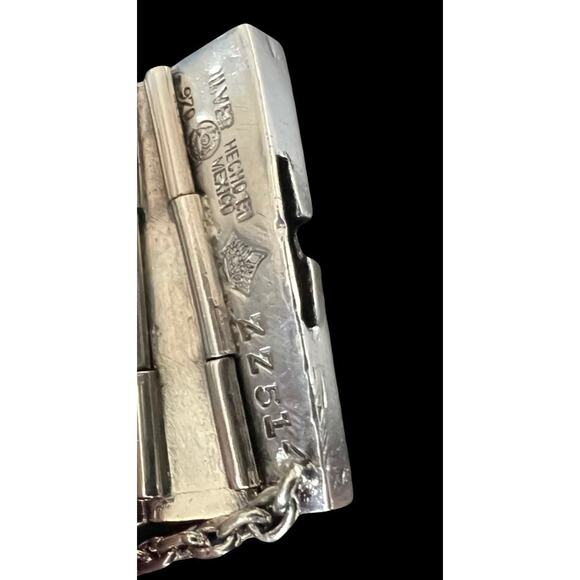 Antonio Pineda Taxco Mexico Sterling Silver Obsidian Matchstick Bracelet 195g - Picture 4 of 10